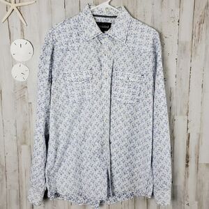 Detailed Button Down Shirt Blue White Size XL